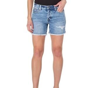 Earnest Sewn Distressed Button Fly Frayed Hem Riley Blue Jean Shorts 31 $79